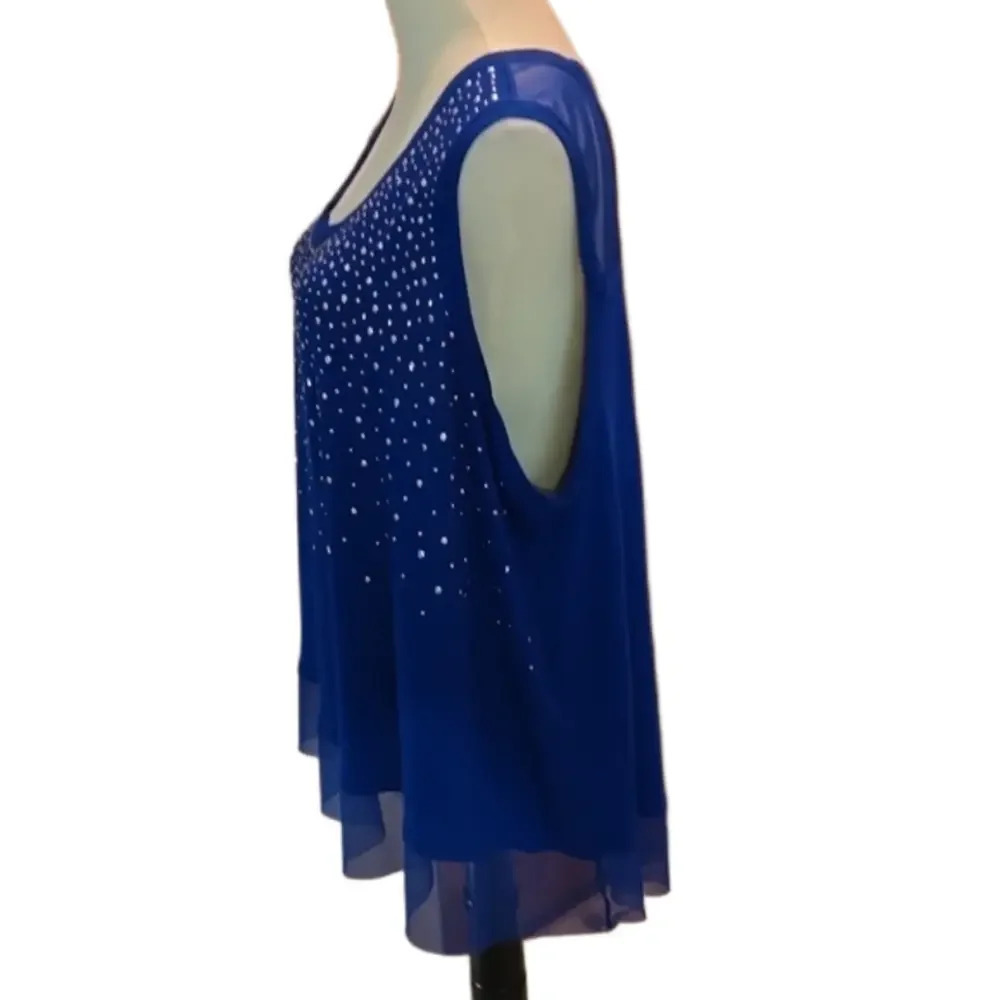 J-Lo Jennifer Lopez Royal Blue Tank Top Rivets Net Trim Hi-Low Hem Women size 3X - Picture 2 of 11